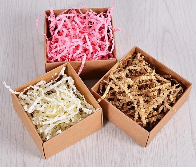 crinkle shredded paper in small gift boxes