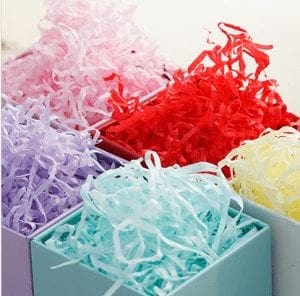 shredded paper in gift boxes
