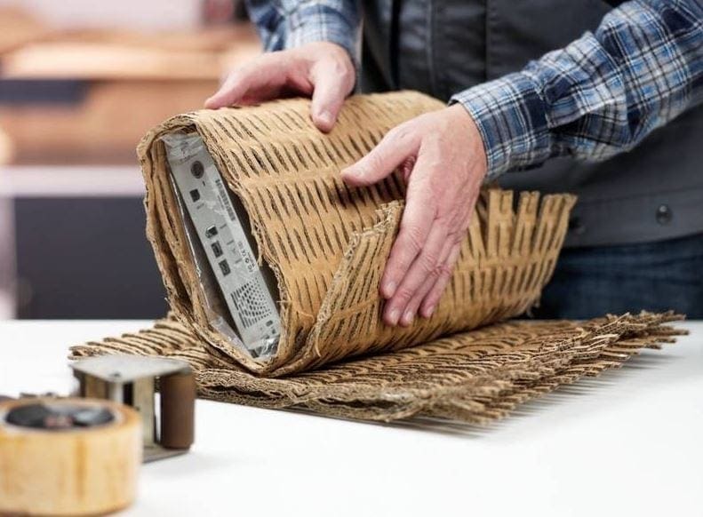 electronics wrapped in shredded cardboard mats